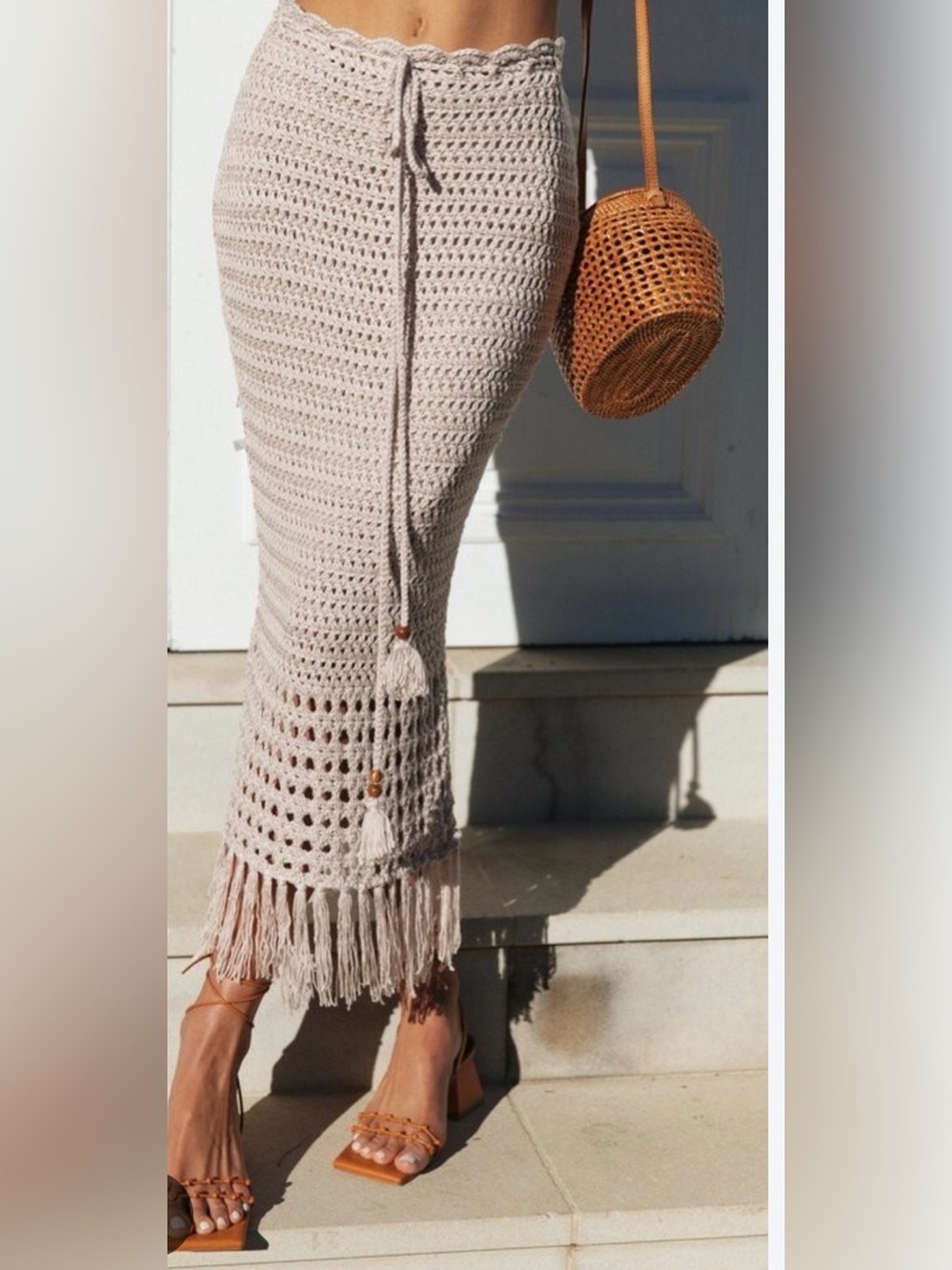 Fashion Nova Crochet Fringe Maxi Skirt - Cream